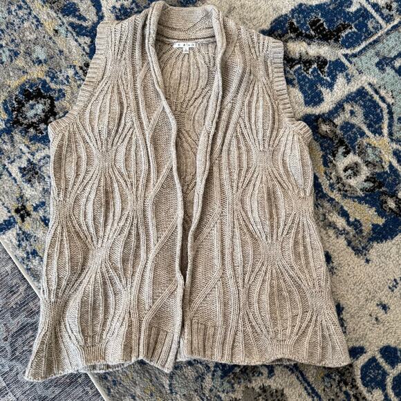 Cabi Sweater Vest Size Large Boho Textured Chunky Knit Beige Long Open Front - Picture 6 of 12